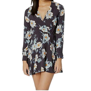 Flynn Skye Elle Blue Floral Print V-Neck Long Sleeve Mini Dress Size S